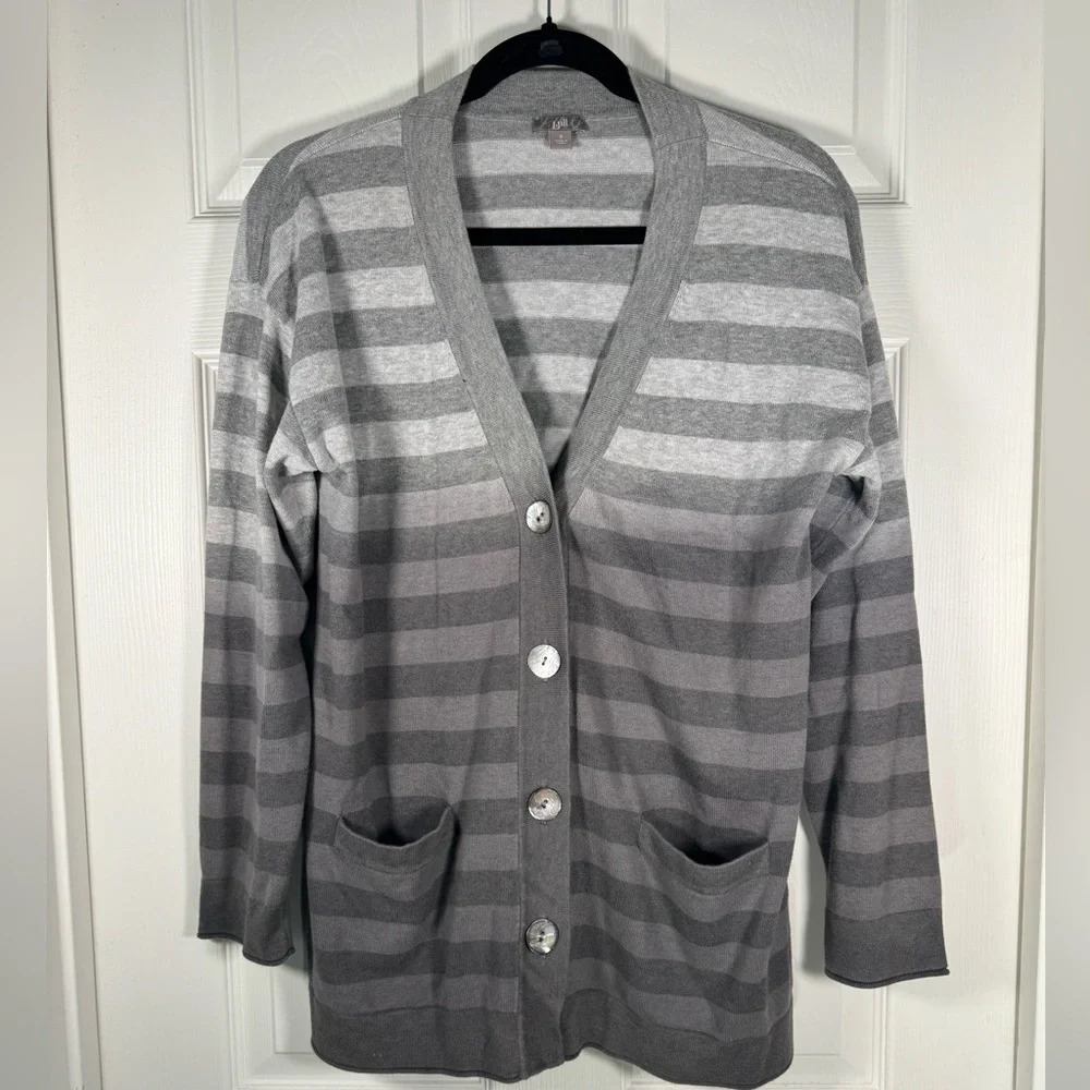 J. Jill Ombré Gray Striped Button V-Neck Cardigan Women’s Oversized Size Small